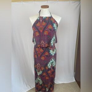Veronica M print halter Maxi Dress size xs